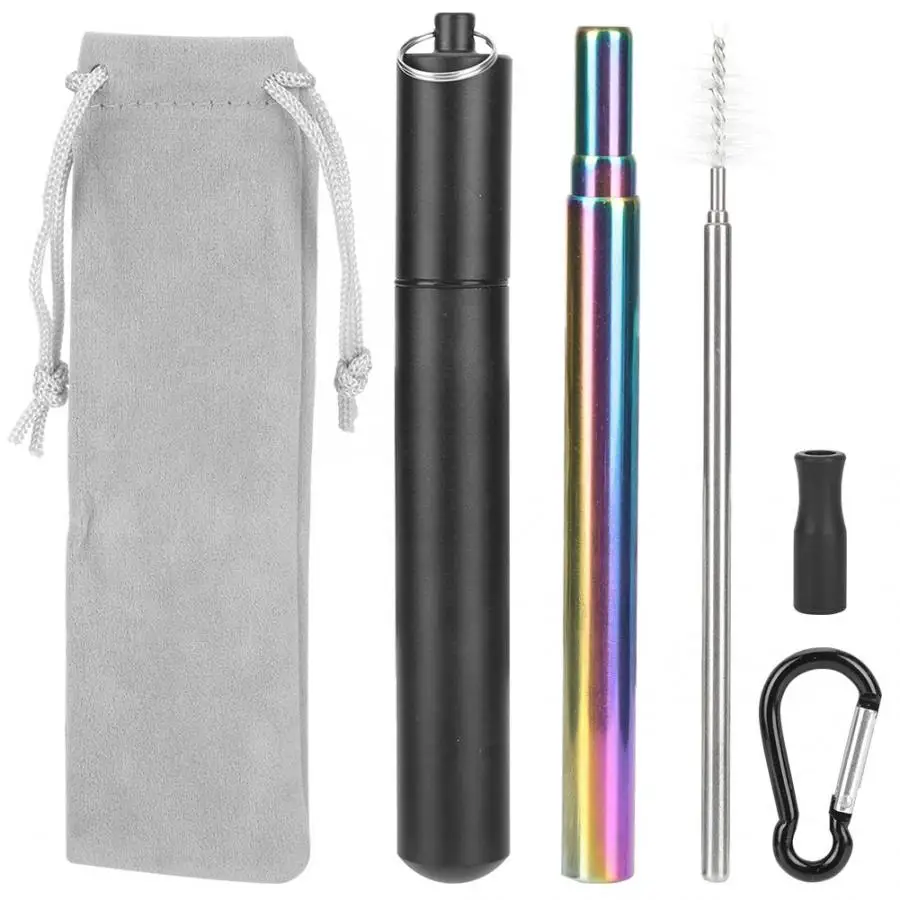 

Portable Camping Drinking Straw Stainless Steel Straw Reusable Travel Telescopic Drinking Straw Silicone Mouth with Box
