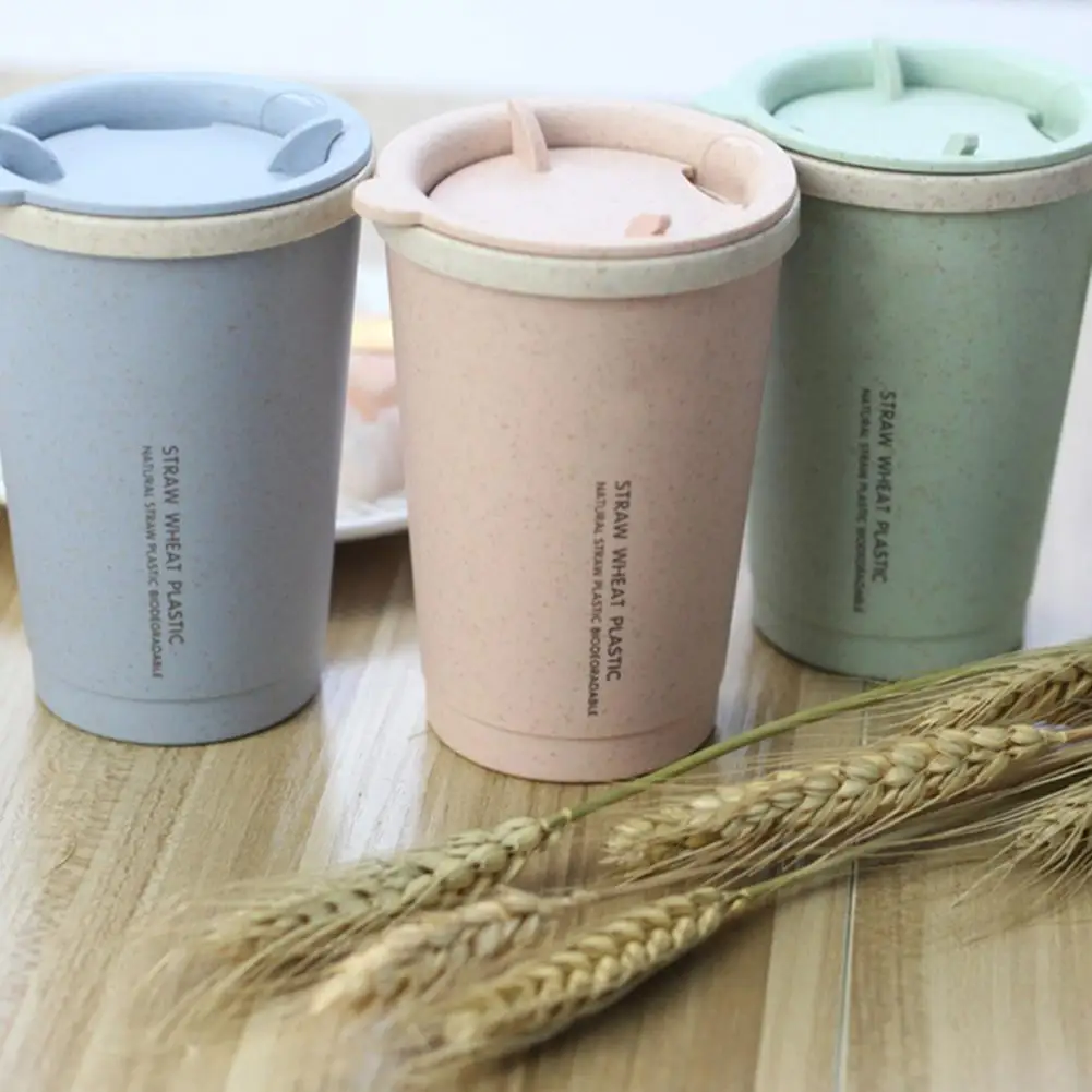 Travel Mug Leakproof Double-wall Insulation Wheat Fiber Straw Coffee Cup for | Дом и сад