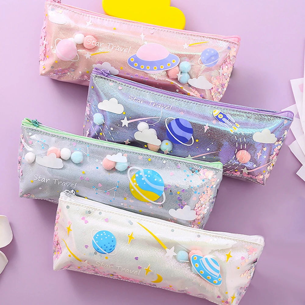 Simple Transparent Mesh Pencil Pouch Office School Pen Case Bag Nylon Zipper Pencil Bag Stationery Kawaii Bag