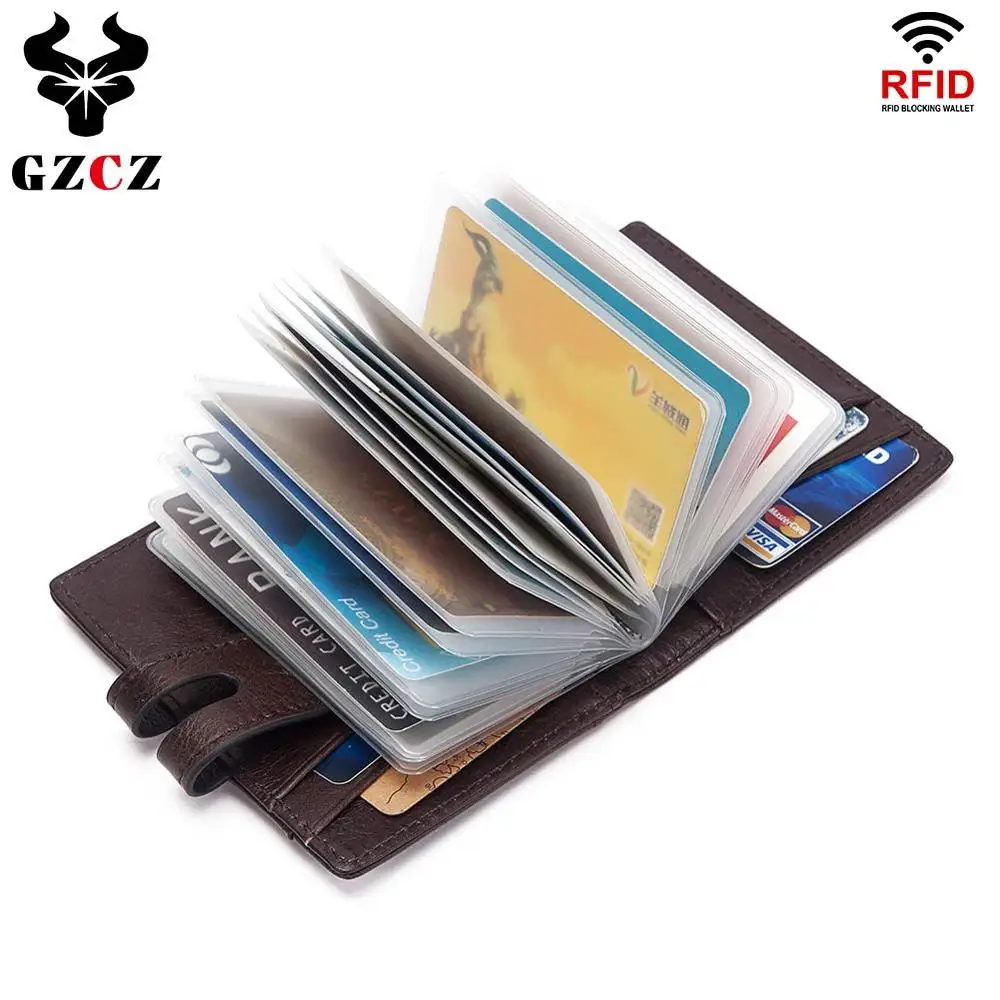 GZCZ Genuine Leather Credit Card Holder Business ID Slim Wallet Bifold Front Pocket With RFID Blocking Portomonee Mini Purse