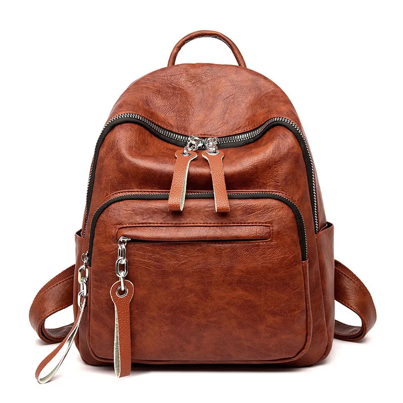 

Vintage women backpack high quality Leather school backpacks Large Capacity Female Shoulder Bags black backpack