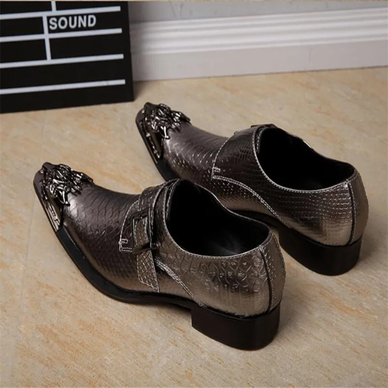 British Men's Genuine Leather Shoes gold/ Silver Business Party Dress Shoes Fashion Flat Wedding Men Gentleman Oxford Shoes