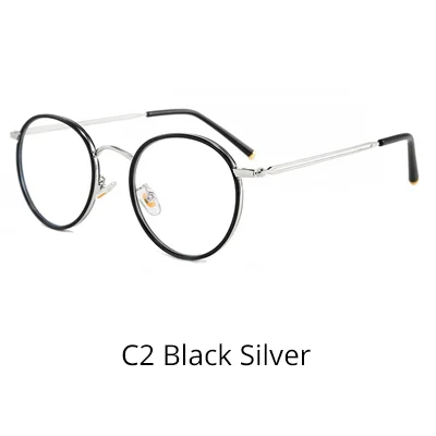 C2 Black Silver Ralferty, качественные круглые очки, женские, женские, оправа для очков, ноль, без диоптрий, класс, очки для девушек, очки Glases D16038 - Цвет оправы: C2 Black Silver