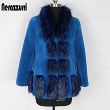 Nerazzurri зимнее синее пальто из искусственного меха с отделкой лисы обычный длинный рукав плюс размер теплая пушистая искусственная Меховая куртка 6xl 7xl шуба из искусственного меха кролика плюшевая кофта эко шуба