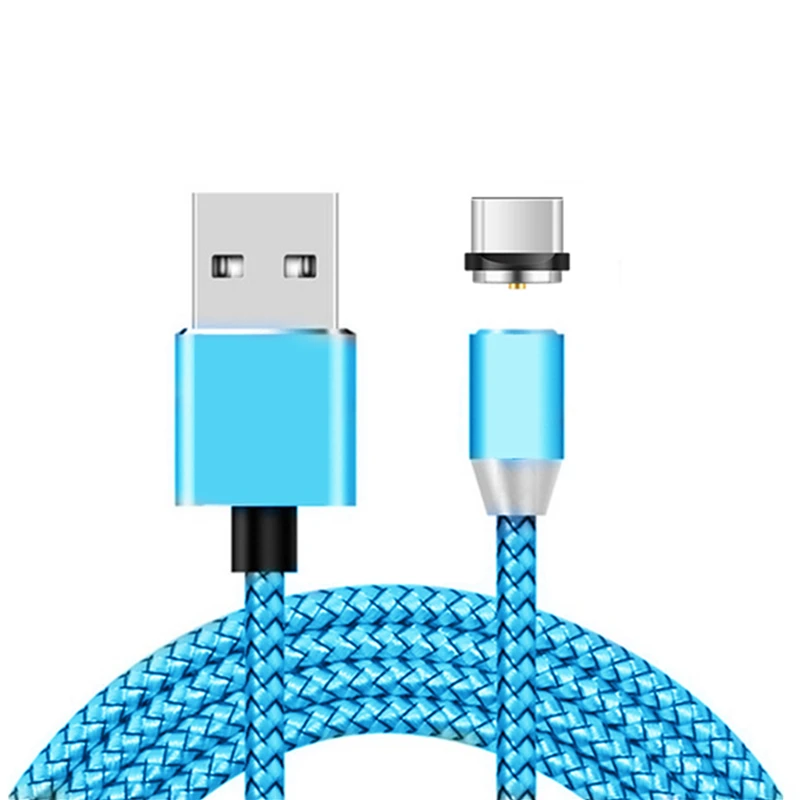 blue Cable and plug Магнитный кабель плетеный светодиодный кабель для Apple IPhone X 7 8 6 Xs Max XR для samsung Galaxy S10 плюс S10E M10 M20 S 10 M105F M205F - Color: blue Cable and plug
