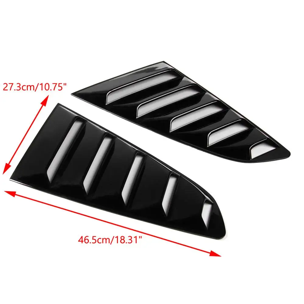 Areyourshop For 2015-2017 Mustang ABS Glossy Black Rear Side Window Louver Cover 
