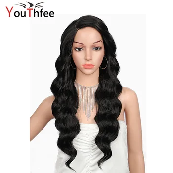 

Youthfee 24" Synthetic Hair Lace Wig With Baby Hair For Women Heat Resistant Side Parted Long Body Ocean Waves Lace Front Wig
