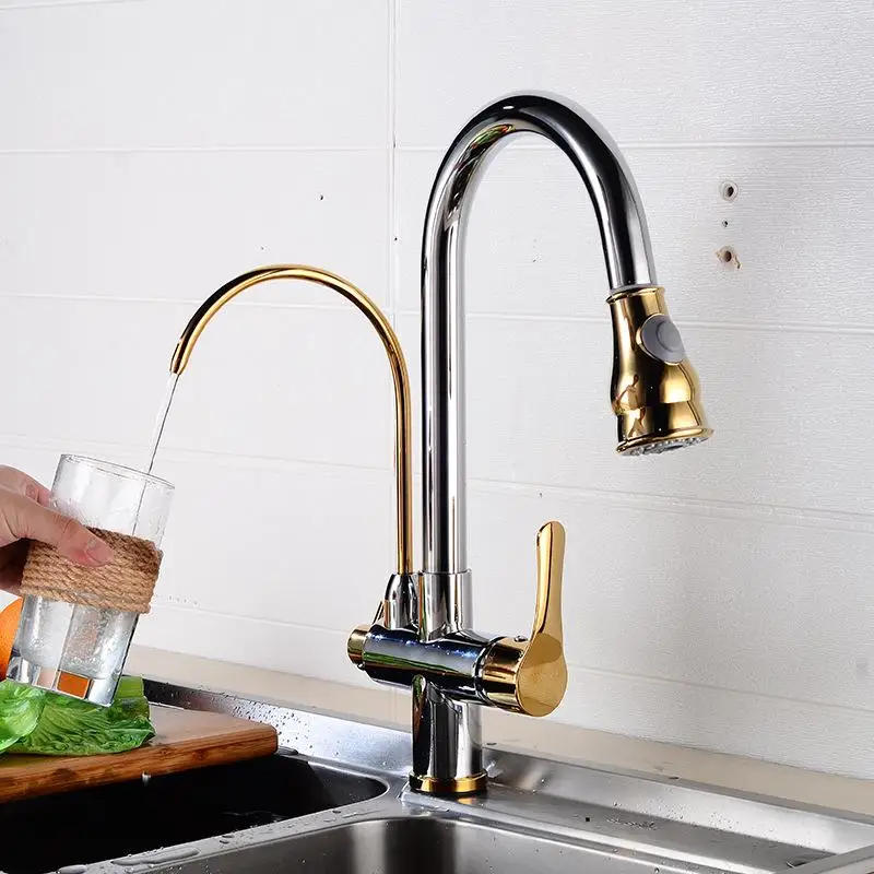 Черный золотой фильтр для кухонных смесителей кран кухни с двойным носиком две