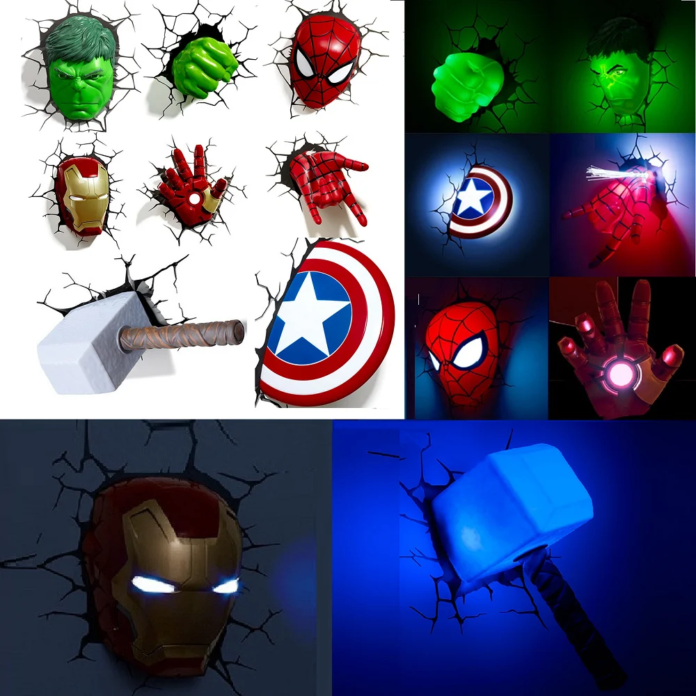 Lámpara de pared LED 3D de superhéroes de Los Vengadores, Marvel, Iron Man, Hulk, pegatina creativa, luz de noche colgante regalo de Navidad para niños|Luces noche LED| - AliExpress