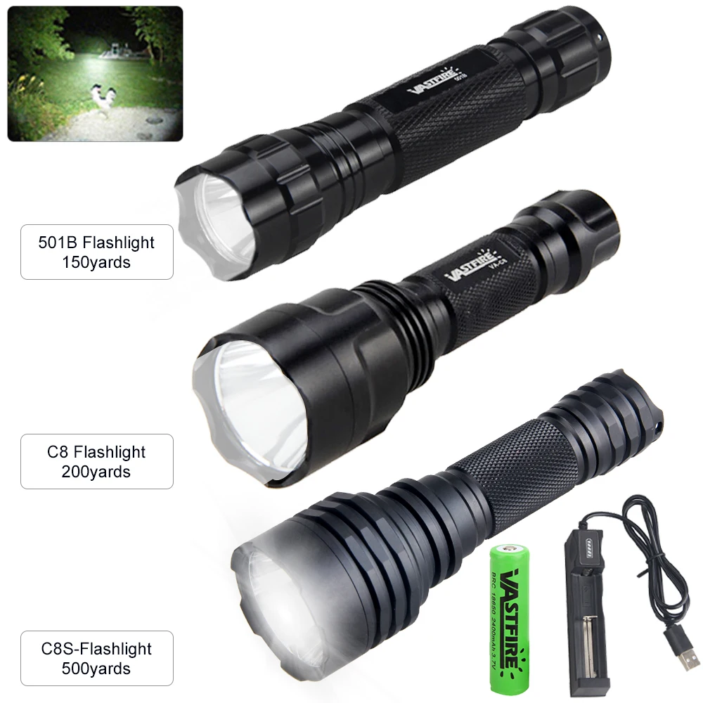 C8 Military 500 Yard T6 LED Hunting Light Flashlight Picatinny Rail Mount Switch for sale online 