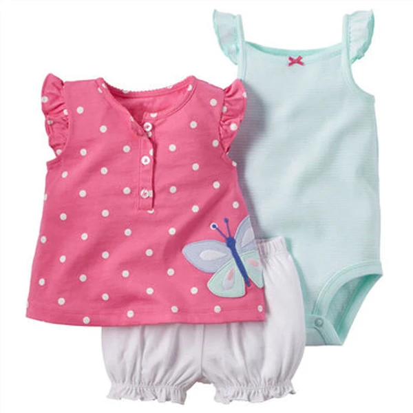 Милая летняя одежда для маленьких девочек топы с короткими рукавами и круглым вырезом+ боди+ шорты комплект одежды для младенцев в горошек Одежда для новорожденных от 6 до 24 месяцев - Цвет: 2