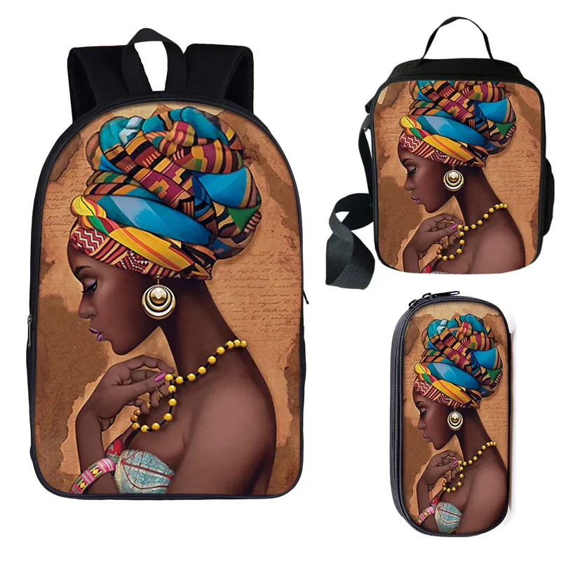 3 pcs/set afro girls print backpack for teenager American brown girl children school bags women rucksack student book bag - Цвет: 16afr68