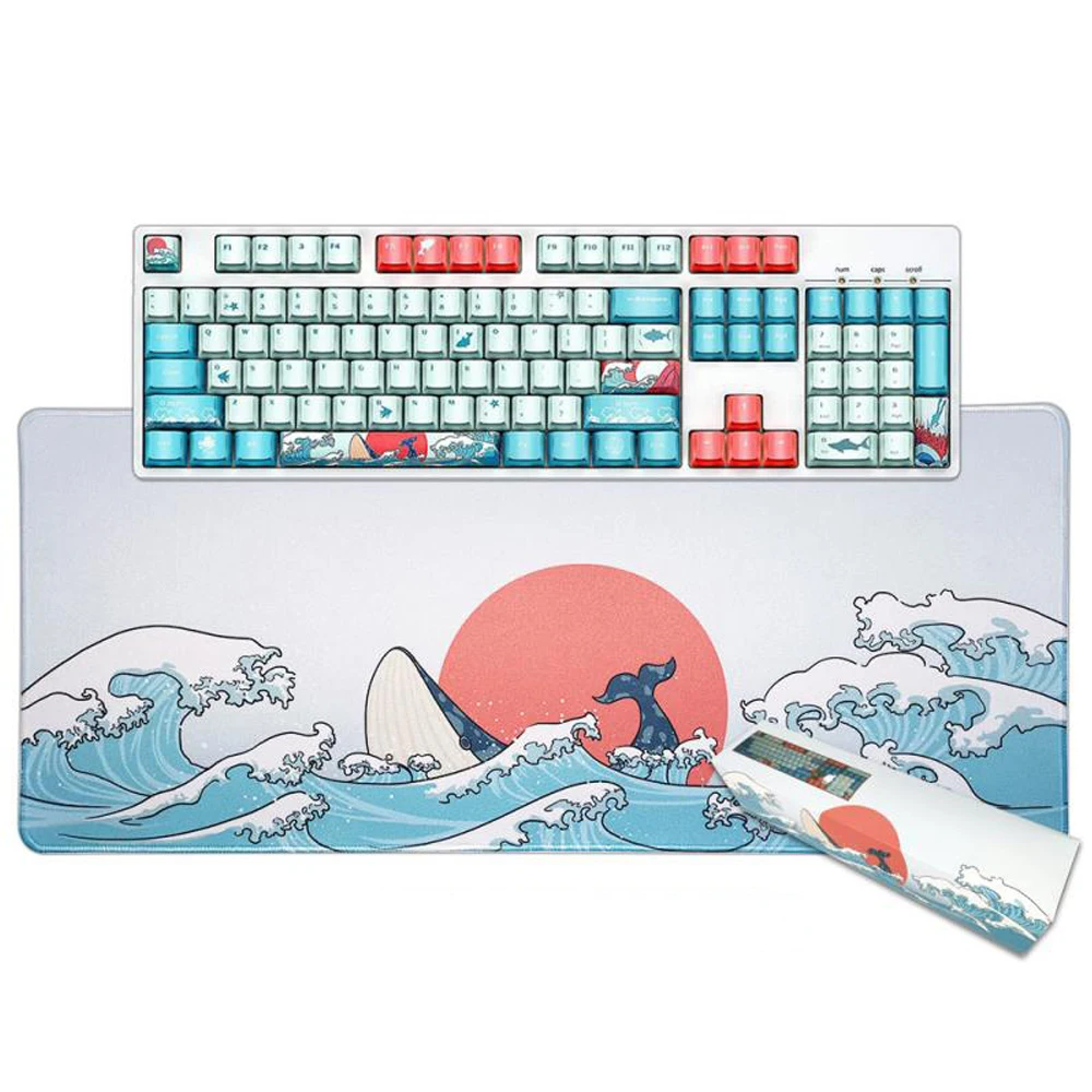 Kaleno Heat Sublimation PBT Keycap Upgrade 108 Key Set Translucent Cherry MX Key Caps Top Print for 61/87/104 MX Switches Mechanical & Optical Gaming Keyboard Coral sea 