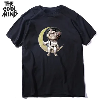

COOLMIND 100% cotton short sleeve moon cat print men T shirt casual loose cat men tshirt cool o-neck t-shirt men tee shirts tops