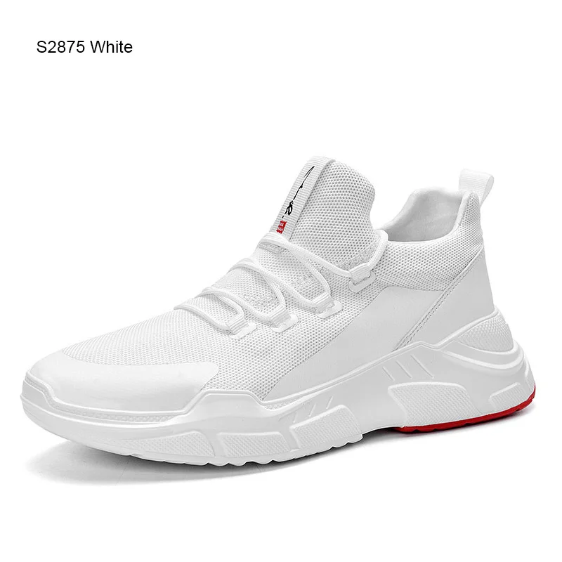 S2875-White SUROM/Брендовые мужские кроссовки черного цвета на шнуровке; Мужская обувь; Повседневная дышащая Легкая сетчатая модная обувь на плоской подошве; уличные Нескользящие кроссовки - Цвет: S2875-White