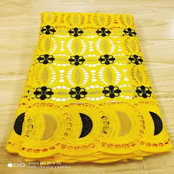 

2020 Latest French African Lace Fabric High Quality 100% Cotton Nigerian Lace Fabric 5Yards/Lot With Diamond For Dress A-1080