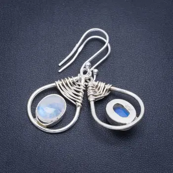 

Natural Rainbow Moonstone Handmade Unique 925 Sterling Silver Earrings 1.5" A2269