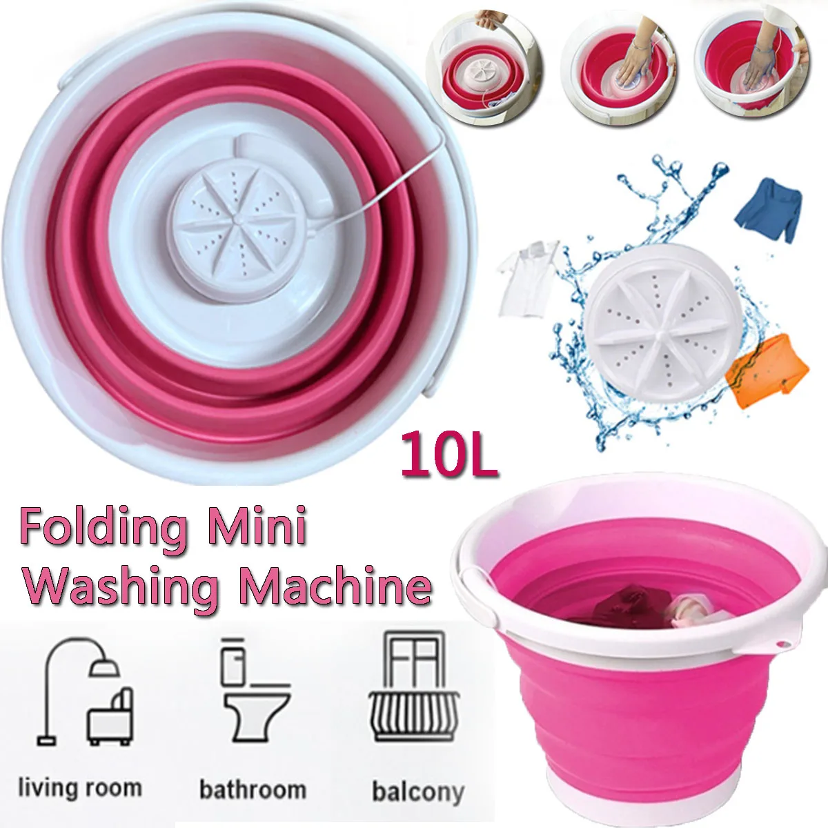 10L Foldable Mini Turbo Washing Household Machine Rotating Ultrasonic Turbine Washer Charging Laundry Clothes Cleaner for Travel | Бытовая