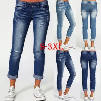 

Factory direct sales Fashion Women's Middle-waisted Buttons Jeans Pencil Pants Long Pants Trousers Are you sure not to buy it