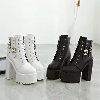 

Spring and Autumn Fashion High Heel Women's Boots 2019 New Round Head Thick with Slip Retro Martin Boots