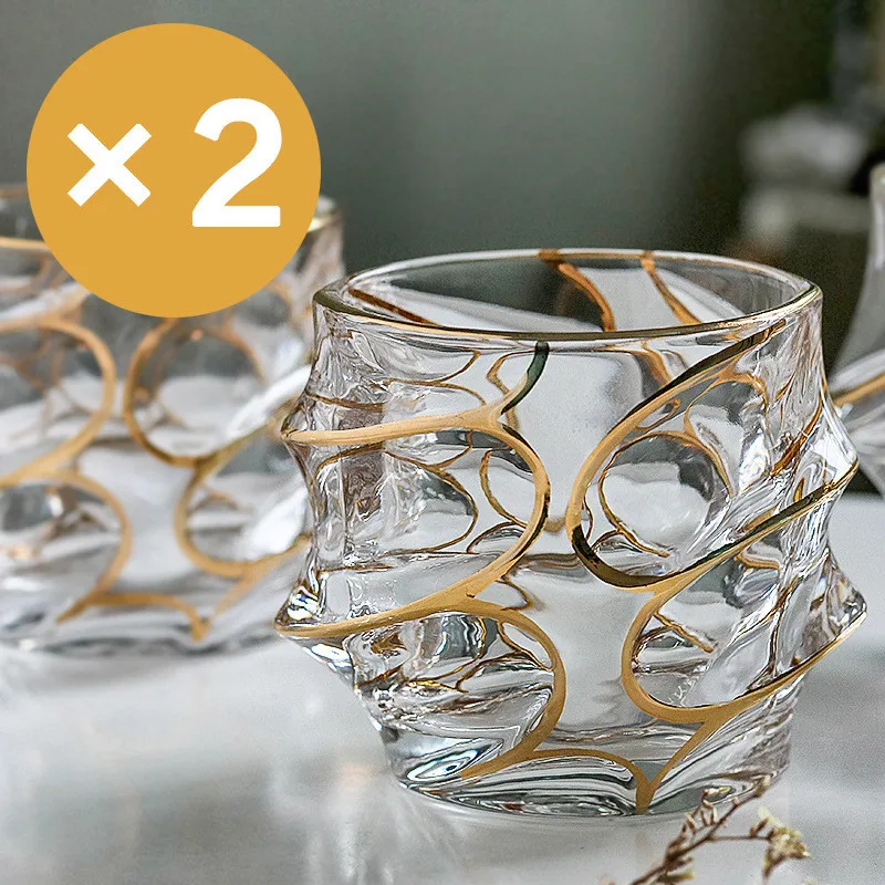 2-Piece Комплект из 2 предметов виски Стекло креативный Европейский Золотой Кристалл коктейльное Стекло пива домашняя кружка набор роскошная бумажная коробка подарка коробка Portsble вина Стекло - Color: 2-Piece