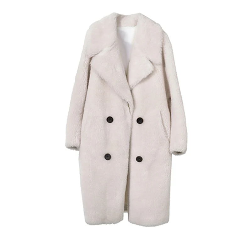 Пальто из искусственного меха ягненка зимняя женская Высококачественная модная верхняя одежда с длинными рукавами теплая куртка из искусственного меха толстые пальто больших размеров - Цвет: Белый