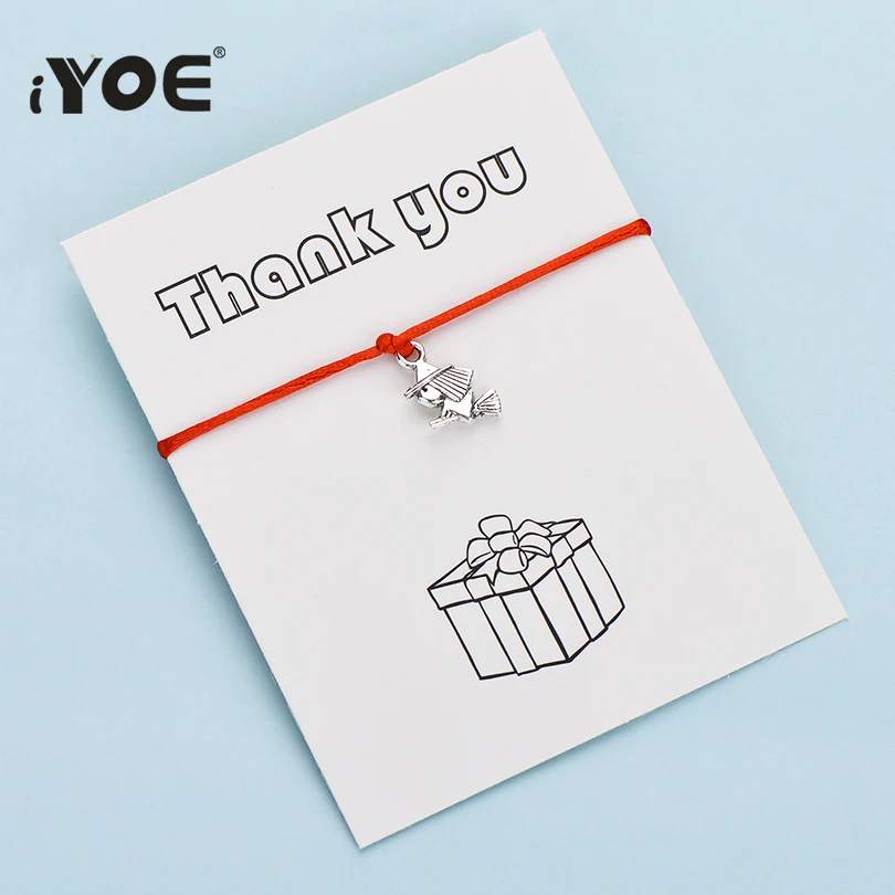 IYOE Wish Card Thank You маленькая ведьма очаровательные браслеты для женщин дети счастливый красный браслет из нитей дружбы для милый подарок на день рождения