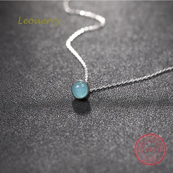 

Leouerry Blue Crystal Round Amazonite Stone Pendant Necklace 925 Sterling Silver Short Chain Necklaces for Women Fine Jewelry