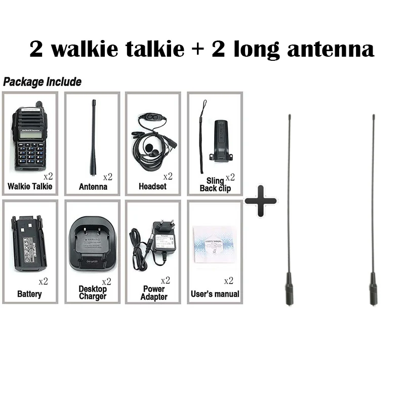 Add 2 long antenna 2 шт. Baofeng UV-82 8 Вт рация Двухдиапазонная VHF UHF двухсторонняя радио Baofeng UV 82 радиостанция любительский сканер радио - Цвет: Add 2 long antenna