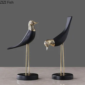 

2 Pcs/set European Bird Ornament Pure Copper Solid Wood Statue Office Desktop Decor Figurine Nordic Home Decoration Accessories