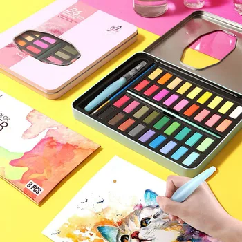 

36 Colors Portable Solid Water Color Paint Set With Box Paint Brush Watercolor Pigment For Artist Students Painting Art Supplies