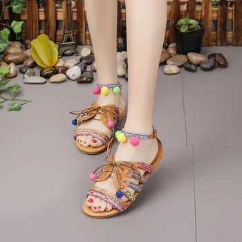 

Bohemian Sandals Women Summer Style Casual Bohemia Sandalias 2020 Fashion Peep Toe Beach Flats Woman Buckle Flat Shoes Female