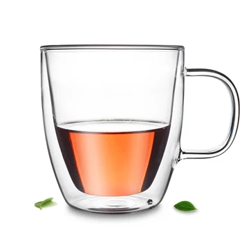 

4 pcs/lot 500ml Heat Resistant Double Wall Clear Glass Cups Tea Mugs with Handle