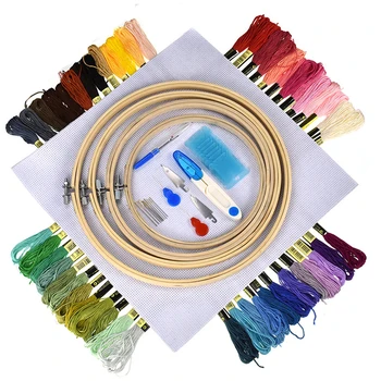 

50 Colors Cross Stitch Line Set Embroidery Line Branch Threads Hoops Embroidery Thread Needles Scissors Tools Kit Accessory