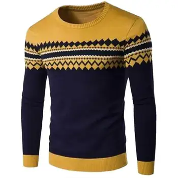 

OLOEY Fashion Men Sweaters Autumn Winter Brand Casual O-Neck Striped Slim Sweater Long Sleeve Patchwork Pollovers
