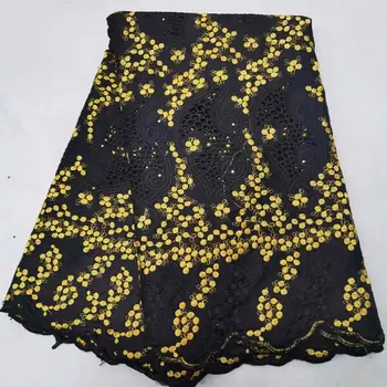 

Black Color African Lace Fabric High Quality Nigerian French Pure Cotton Embroidery Swiss voile Lace Fabrics 5Yards/Lot A-1027