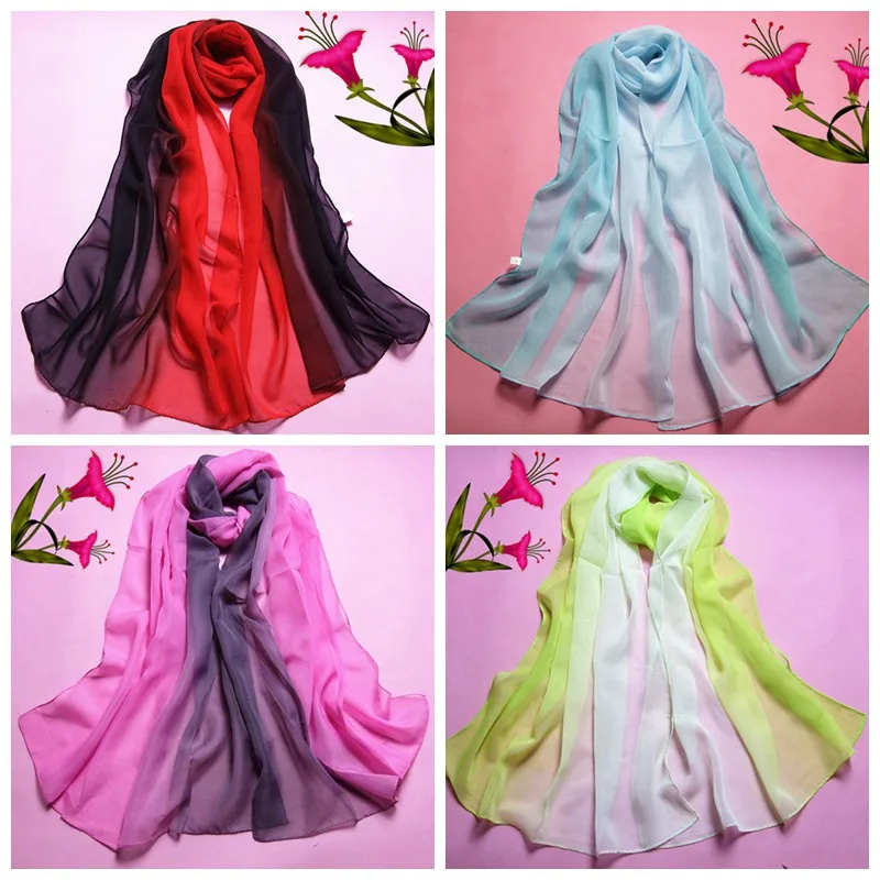 

Fall Women Gradient Print Lady Chiffon Shawl Korean Style Long Elegant Ladies Boho Hijab Head Scarves