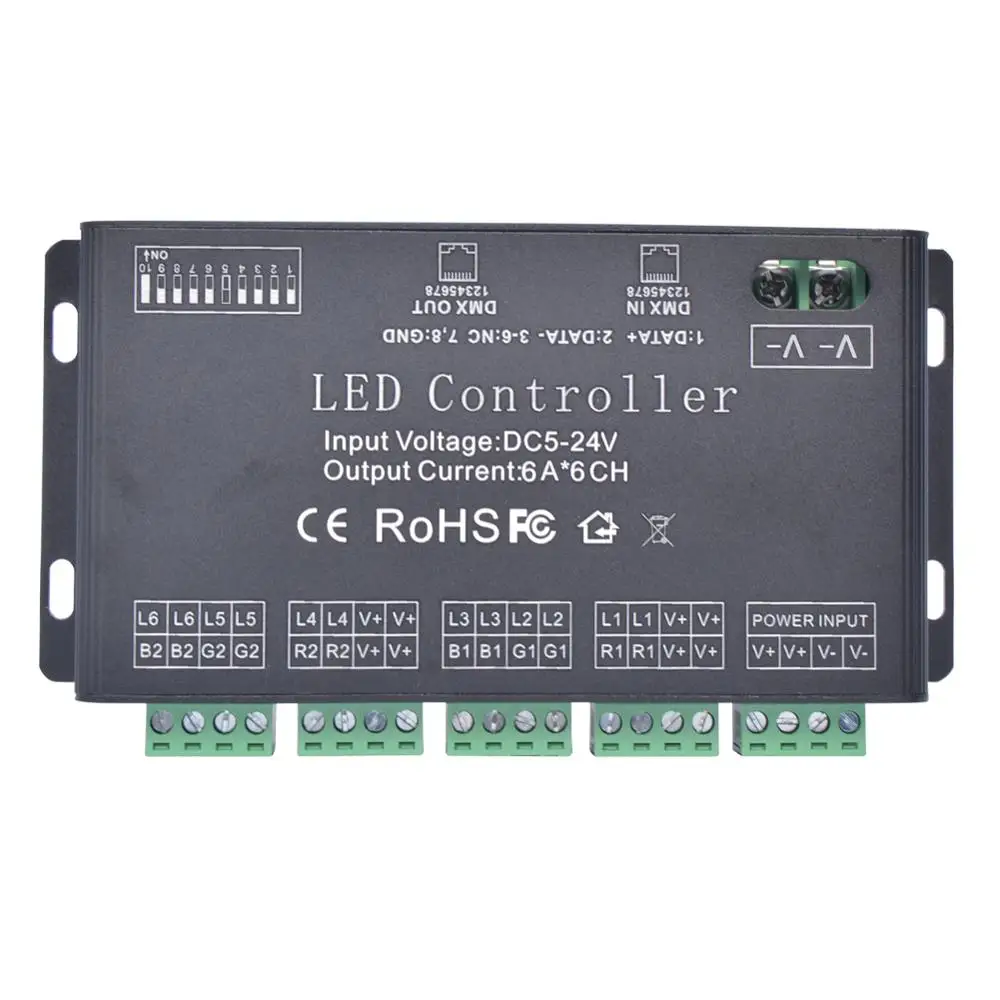 Легко 6CH DMX 512 контроллер, DC5-24V светодиодный контроллер для светодиодной ленты, led neon, светодиодные светильники