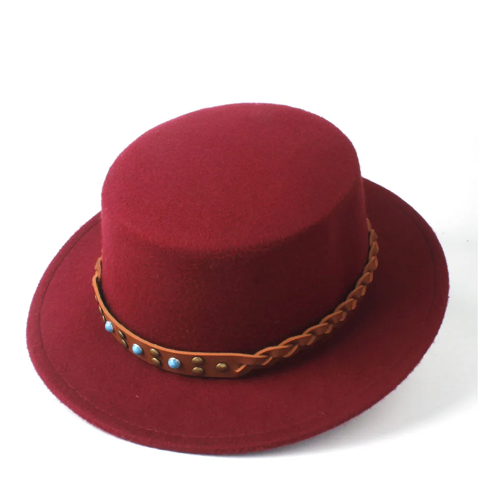 Wine Red Новая модная Шляпа Fedora на плоской подошве для джентльменов, вечерние шляпы для леди, шляпа-баттер, повседневный стиль, размер 56-58 см - Цвет: Wine Red