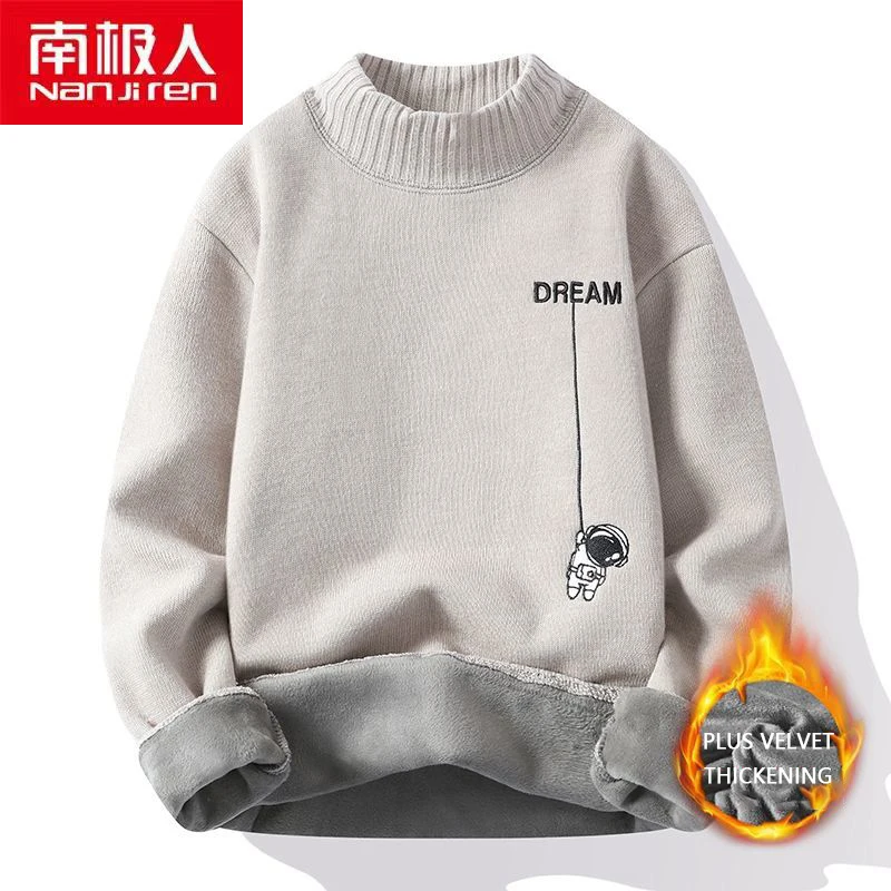 Nanjiren Men Clothing Men Pullovers O-neck Casual Polyester Solid Color Lattice Long Sleeves Plus Velvet Thickening Men Sweater vintage sweaters mens Sweaters