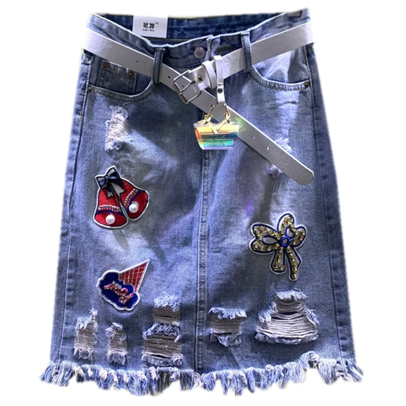 Летний продукт тяжелая работа patching необработанные края отверстие джинсовая сумка бедра, джинсовая юбка