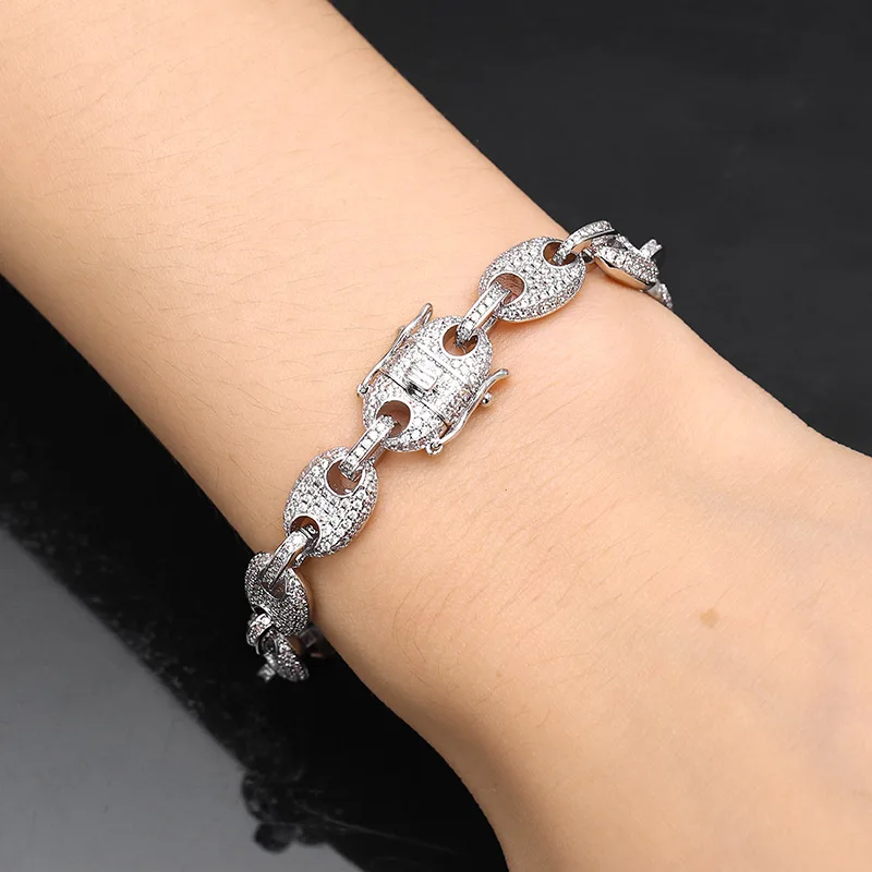 Новое поступление панк микро Pave AAA кубический цирконий хип-хоп серебряный золотой кубинский Теннисный браслет мужские браслеты Bijoux Homme