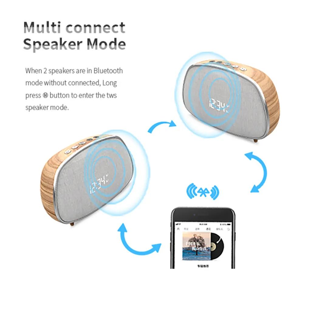 Re-tro деревянный Bluetooth динамик Fm радио Будильник wless Bluetooth динамик Новое поступление#20191026