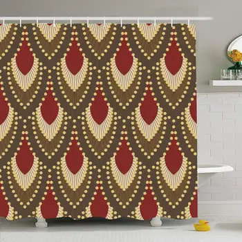 

Shower Curtain Set with Hooks 60x72 in 30S Deco Style Yellow Feathers Beige Seamless 3 with Abstract Textures 1920S Colorful
