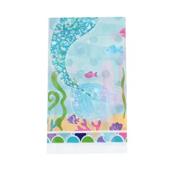 

1pcs 108*180cm Cartoon Mermaid theme Disposable tablecloth wedging birthday home decor supplies girl Favors plastic Table Cove
