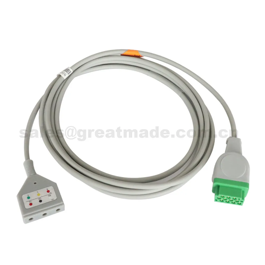 Кабель ECG совместим с GE Dash, tram, solar series, Din end, 3-lead - Цвет: MC006DA-I-3