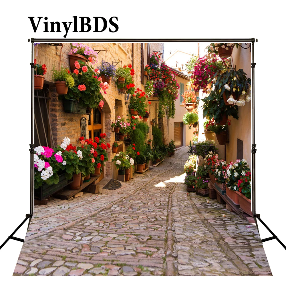 VinylBDS кирпичная улица наружные свадебные фоны Цветочный дом пейзаж фон весенний