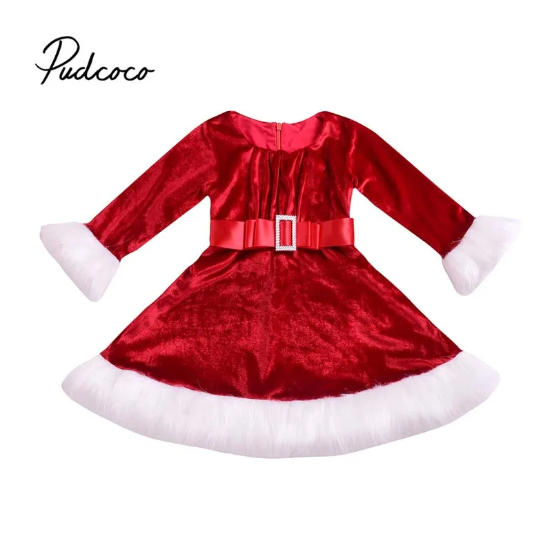 2020 Baby Spring Autumn Clothing Christmas Toddler Girl Princess Clothes Tutu Dress Xmas Party Velvet Solid Dresses 6M-5T | Детская