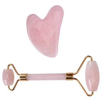 

1 Pair Portable Face Massager Double Headed Jade Roller Guasha Board Body Face Massage Scraper