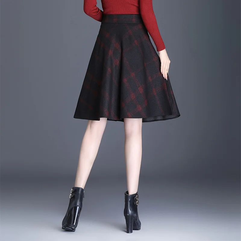 

Woolen Skirt Women's A- line High-waisted Mid-length Skirt Autumn And Winter 2019 New Style Plaid Tutu Small Swing Short Skirt